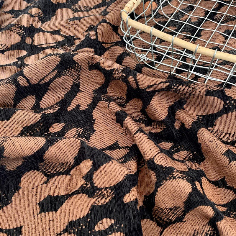 Vintage Sewing Textile - Brown Rock Texture Woven Fabric Vintage