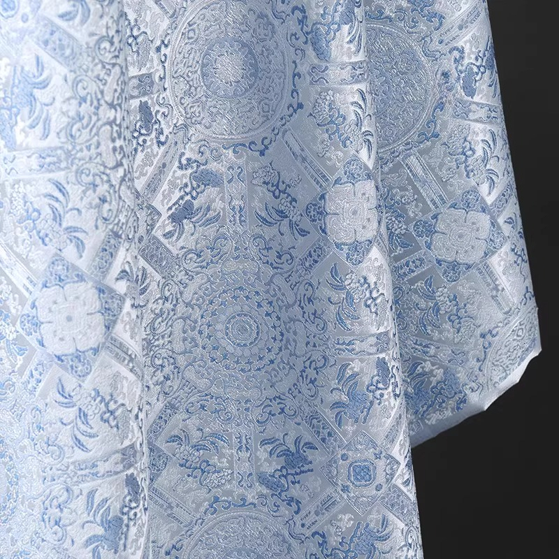 Sky Blue Jacquard Sewing Fabri - Vintage Sewing Textile ulasan dan harga
