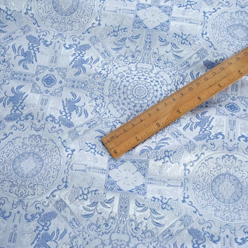 Sky Blue Jacquard Sewing Fabri - Vintage Sewing Textile ulasan dan harga