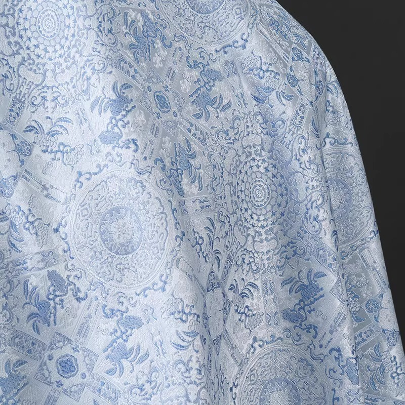 Sky Blue Jacquard Sewing Fabri - Vintage Sewing Textile ulasan dan harga