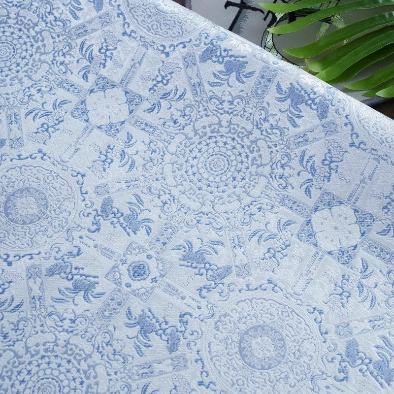 Sky Blue Jacquard Sewing Fabri - Vintage Sewing Textile ulasan dan harga