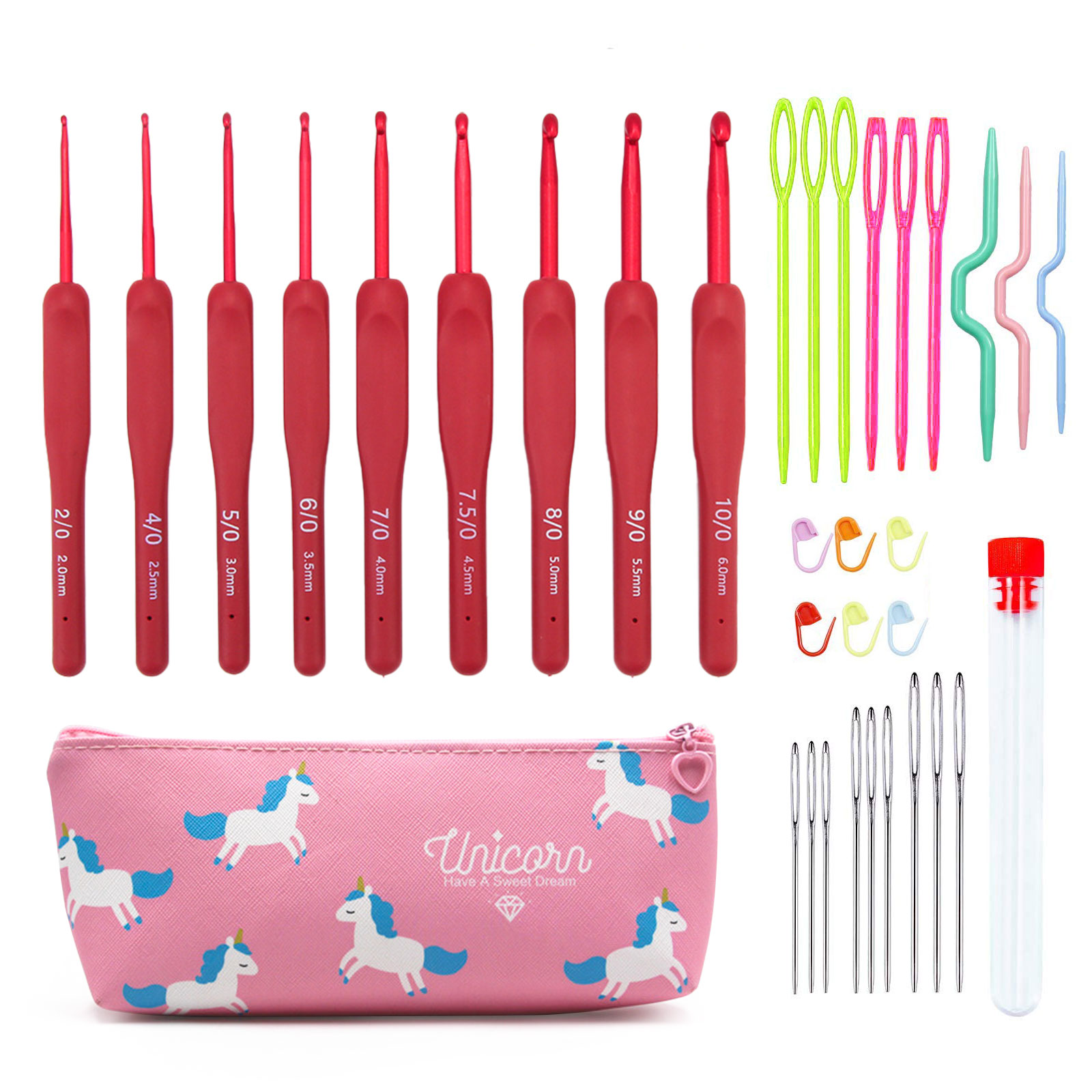 9/33pcs Red Crochet Hook set,  - Sewing Tas ulasan dan harga