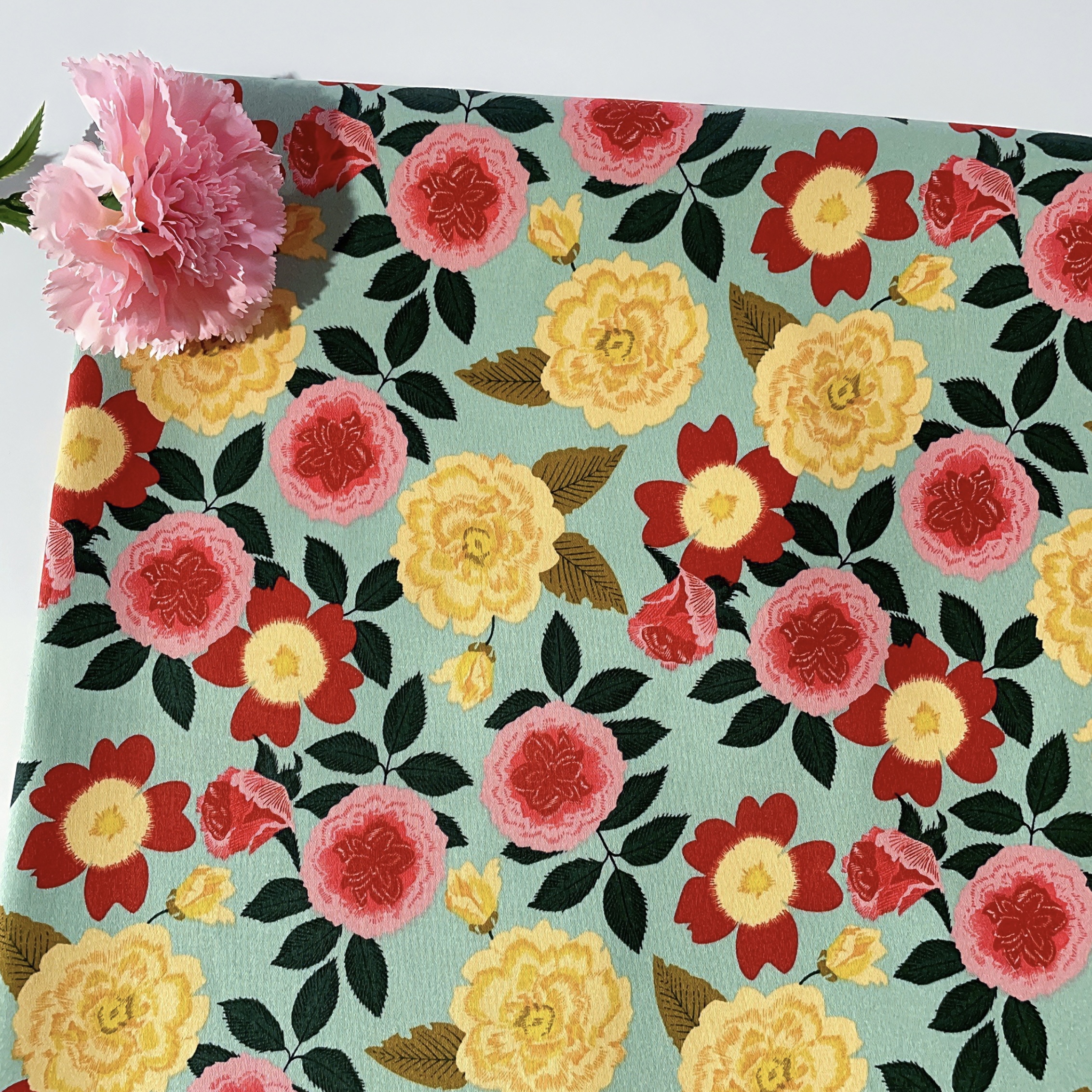 Vintage Floral Printed Satin 1 - Vintage Sewing Textile ulasan dan harga