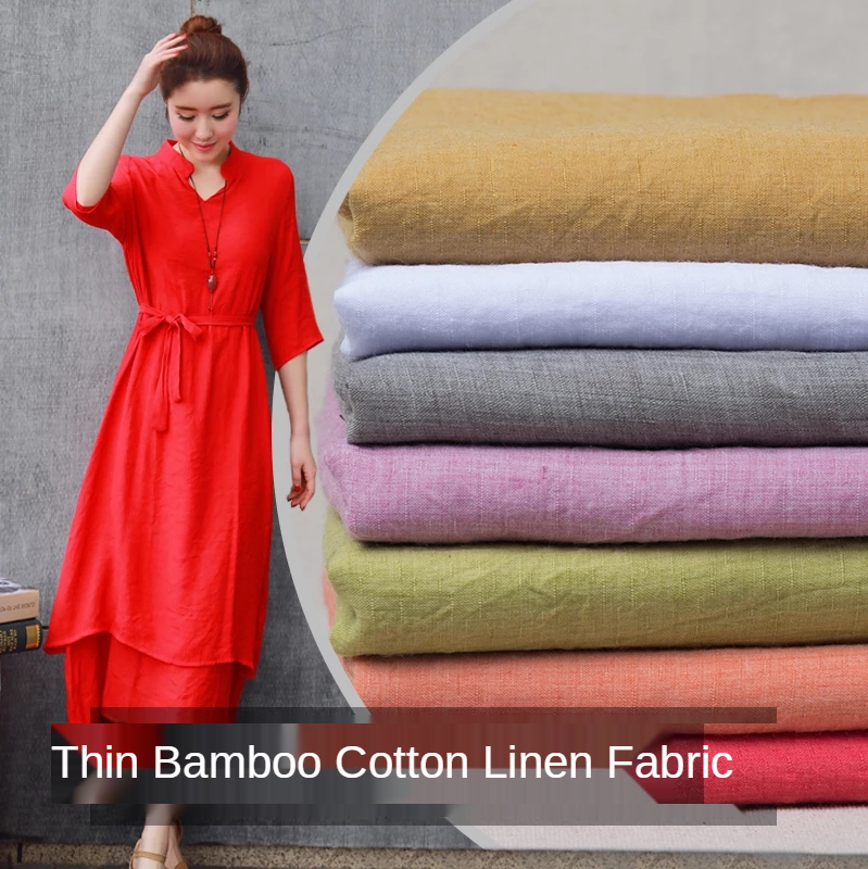 Thin Bamboo Linen Cotton Fabri - Vintage Sewing Textile ulasan dan harga